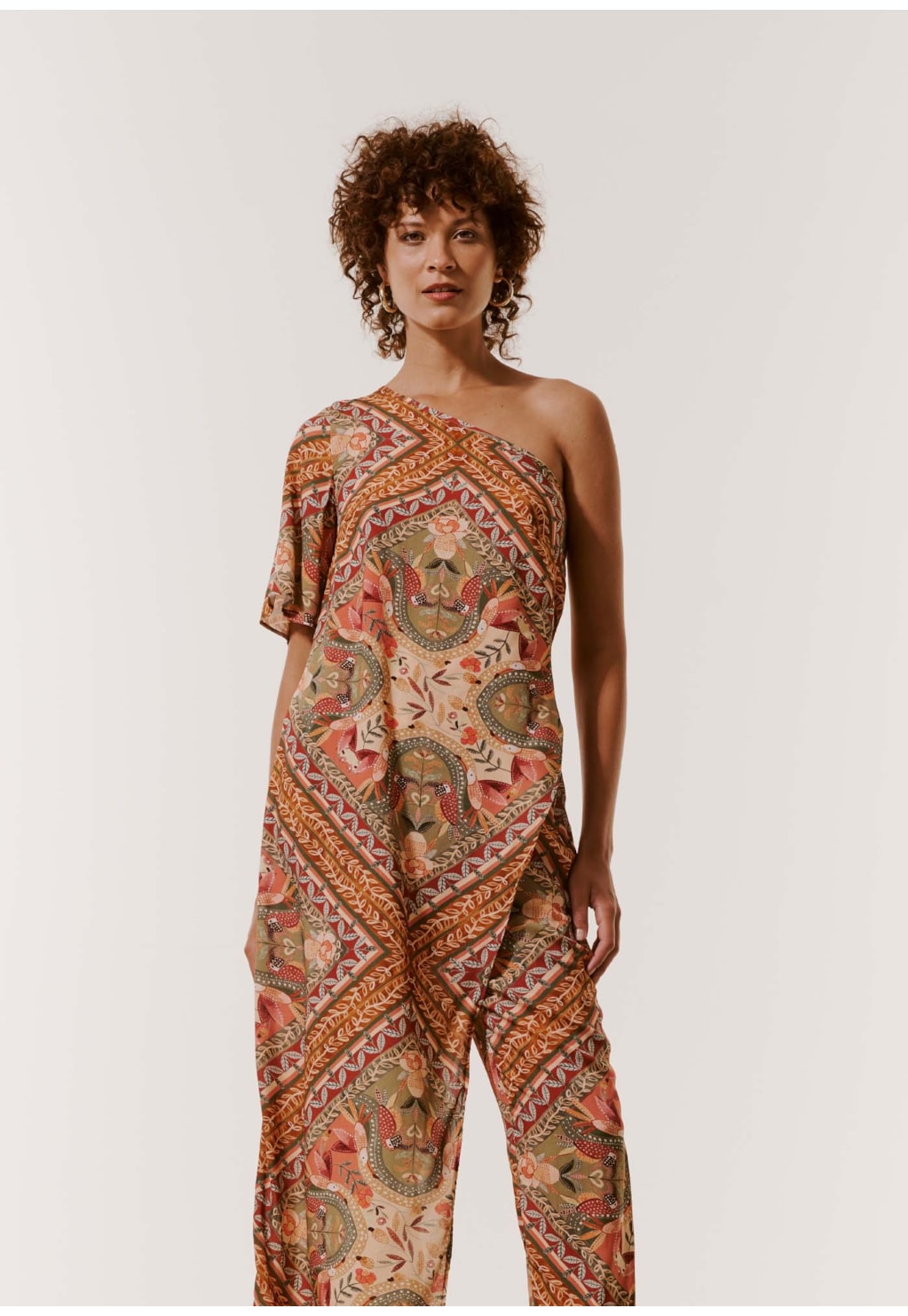 Veste Ombro Só Assimétrico Estampado Lenço Ipê