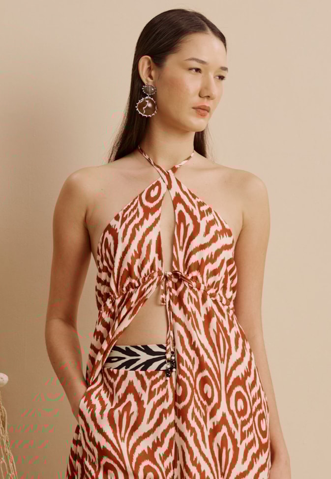 Veste Transpassada Com Túnel Estampada Aruma