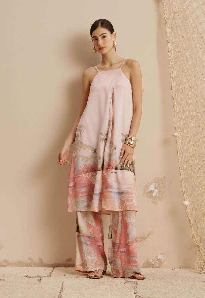 Veste Transpassada Estampada Ilha do Combu