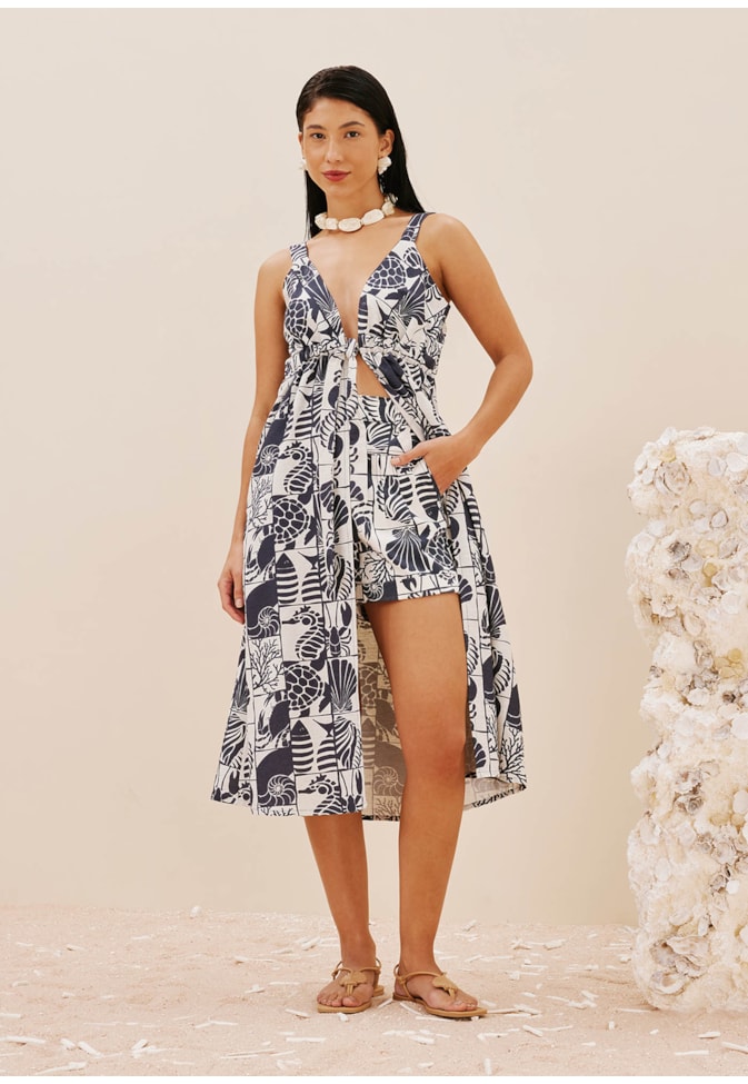 Veste Túnel Com Amarração Estampada Mar