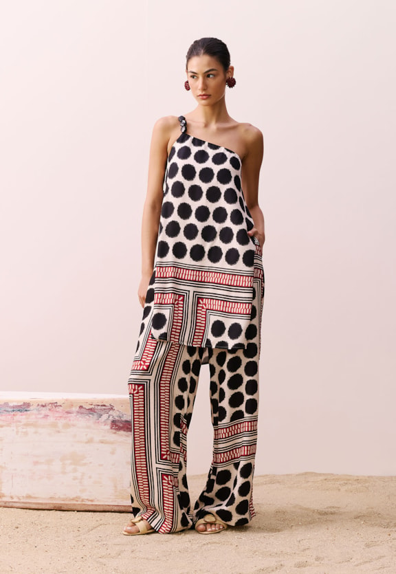 Veste Um Ombro Só Estampada Açaí Vista Frontal