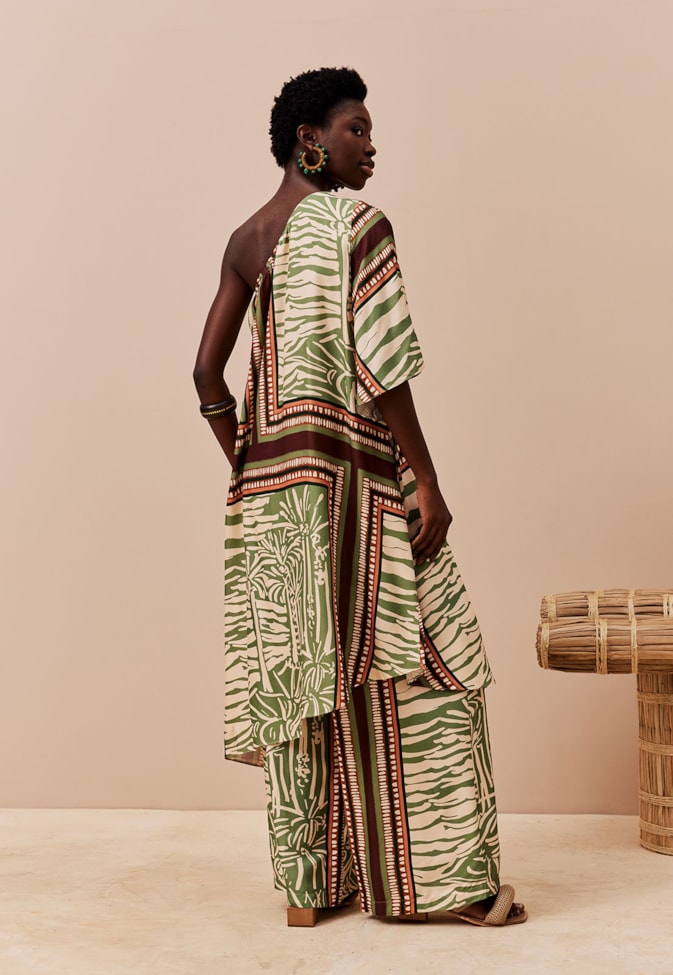 Veste Um Ombro Só Pontas Estampada Laguna