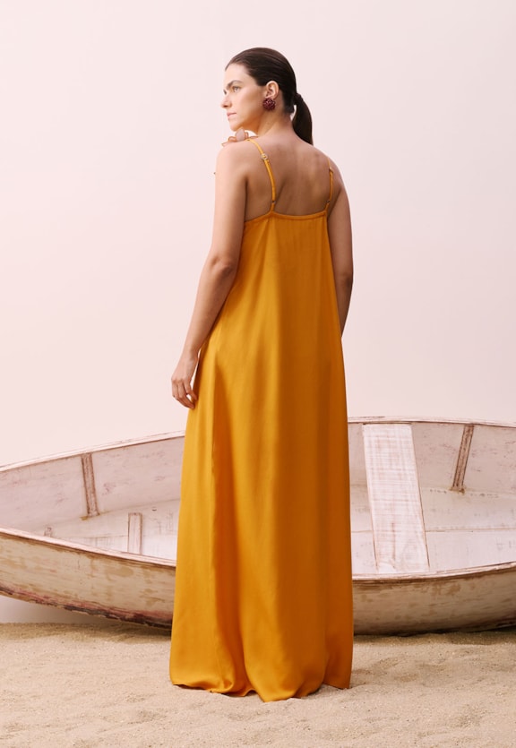 Vestido Alça Aplique Flor Vista Traseira