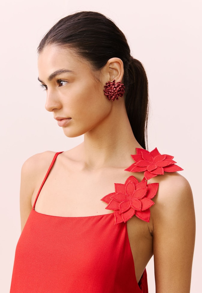 Vestido Alça Aplique Flor