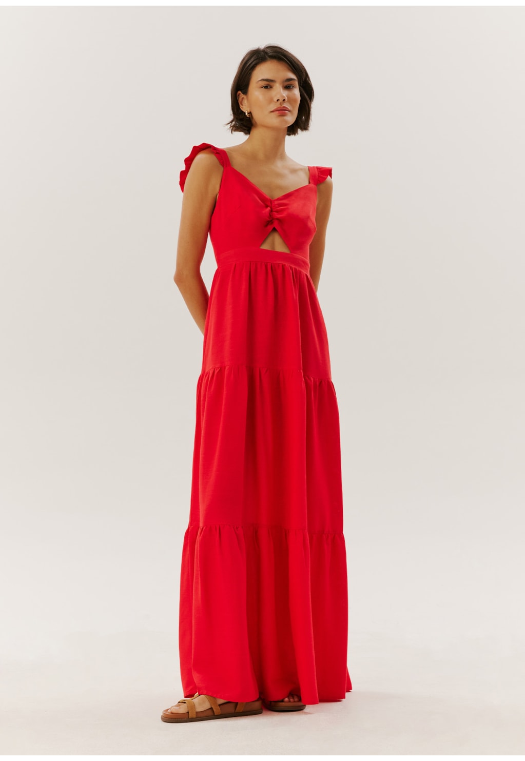 Vestido Alça Babado Liso