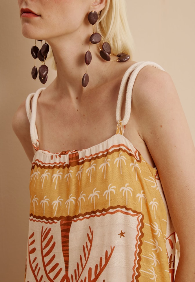 Vestido Alça Cordas Estampado Copaiba