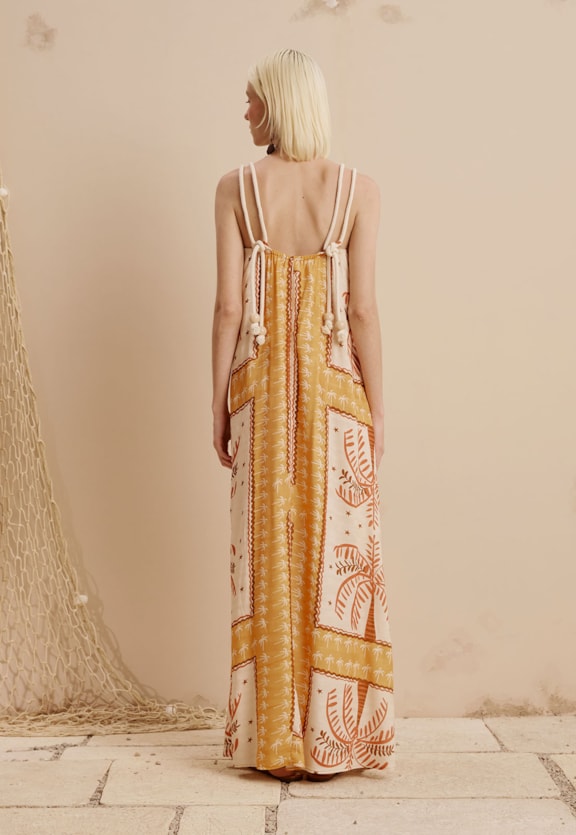 Vestido Alça Cordas Estampado Copaiba Vista Traseira