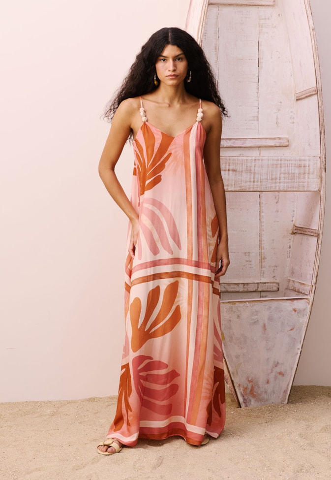 Vestido Alças Ponteiras Trio Estampando Igarapés