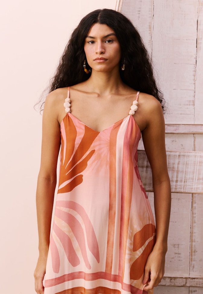 Vestido Alças Ponteiras Trio Estampando Igarapés