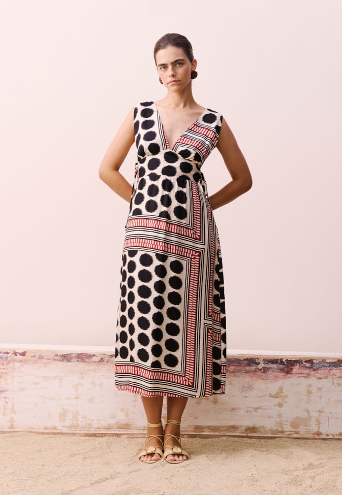 Vestido Amarrações Estampado Açaí