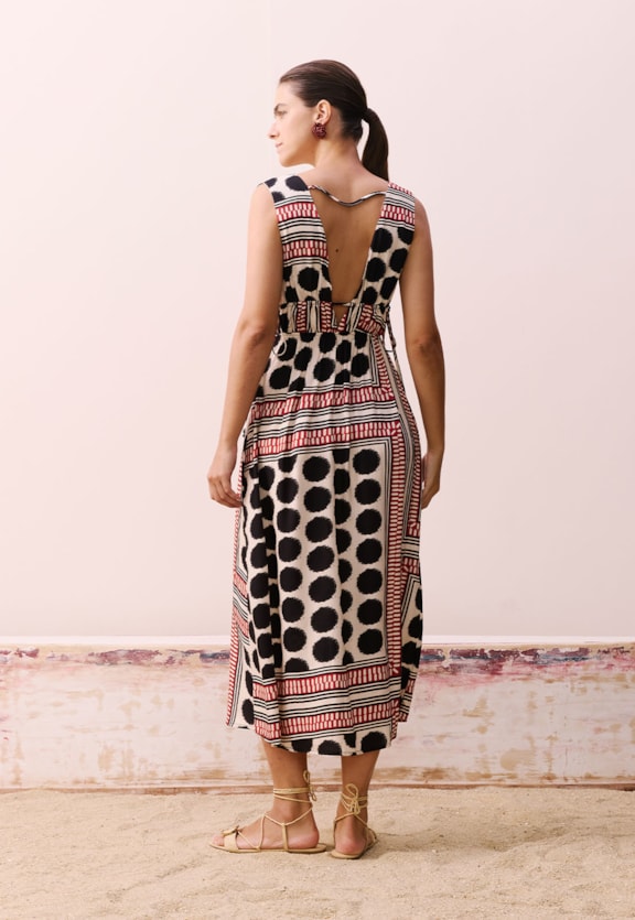 Vestido Amarrações Estampado Açaí Vista Traseira