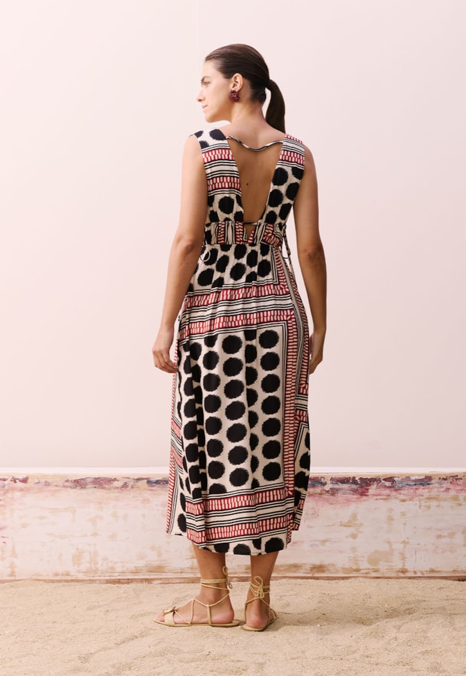 Vestido Amarrações Estampado Açaí