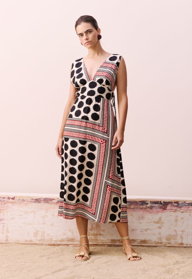 Vestido Amarrações Estampado Açaí