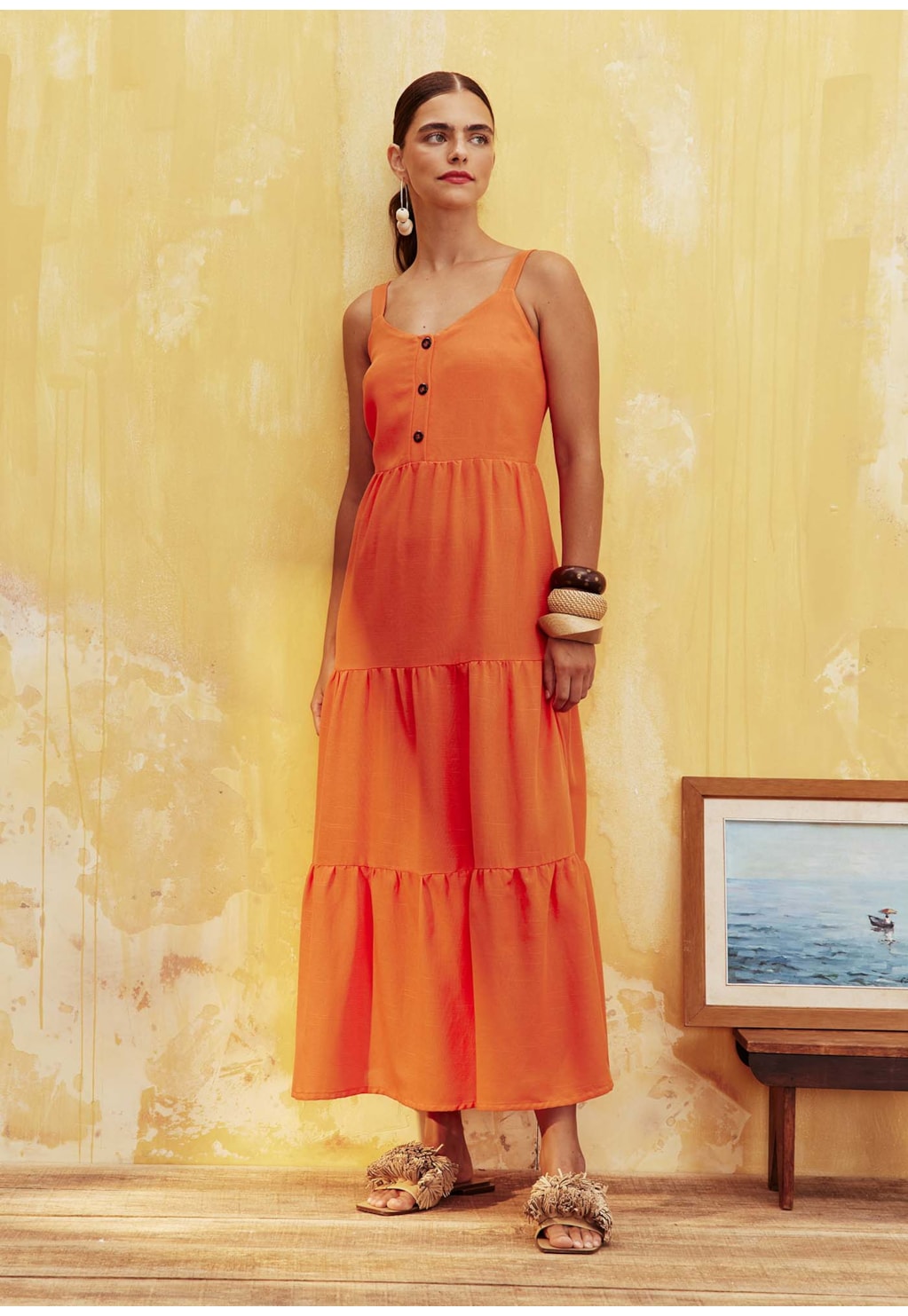 Vestido Amplo Abotoamento Liso