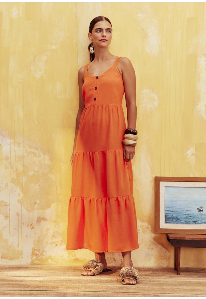 Vestido Amplo Abotoamento Liso