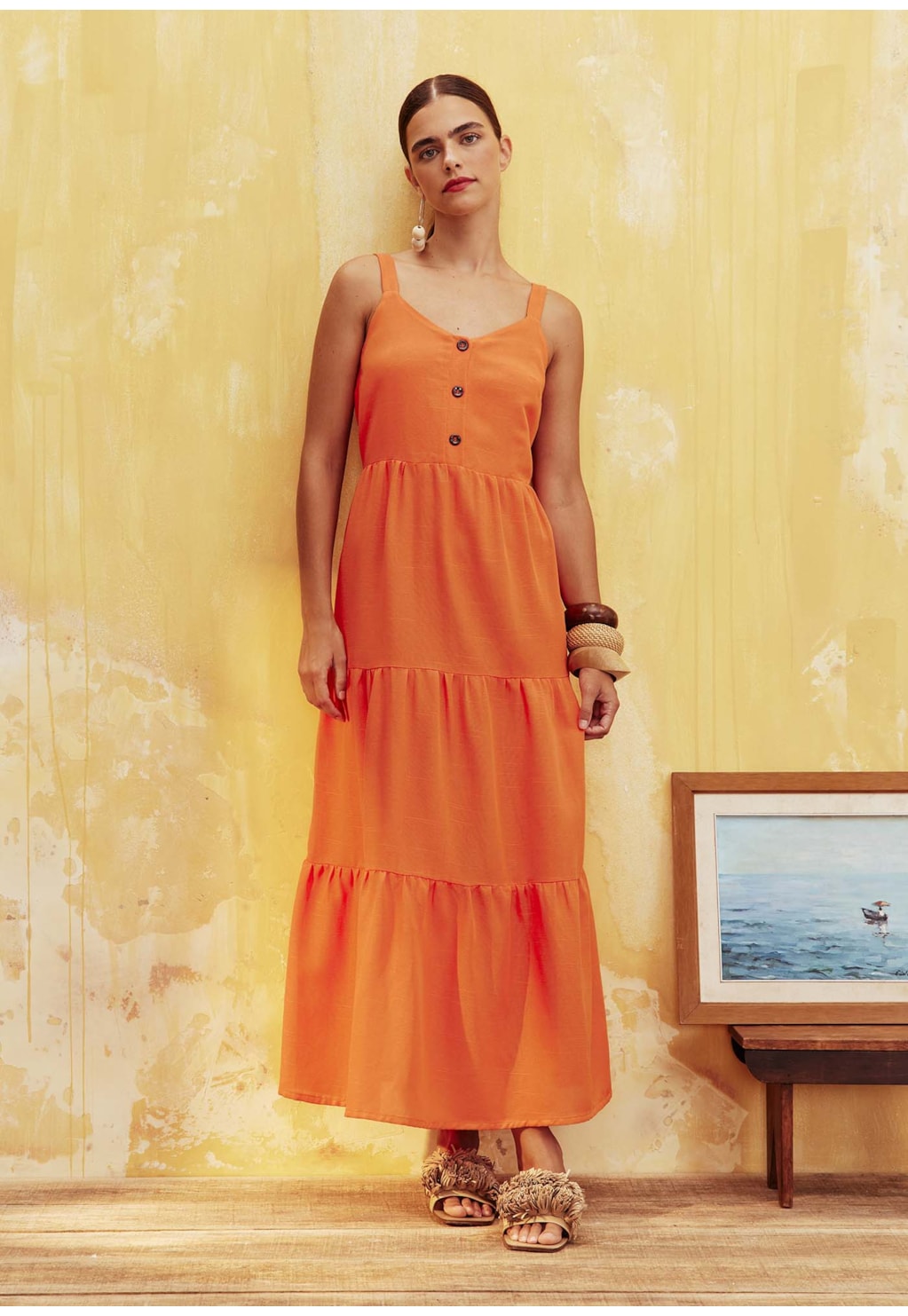 Vestido Amplo Abotoamento Liso