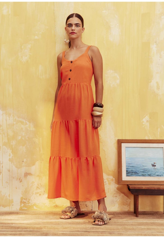 Vestido Amplo Abotoamento Liso