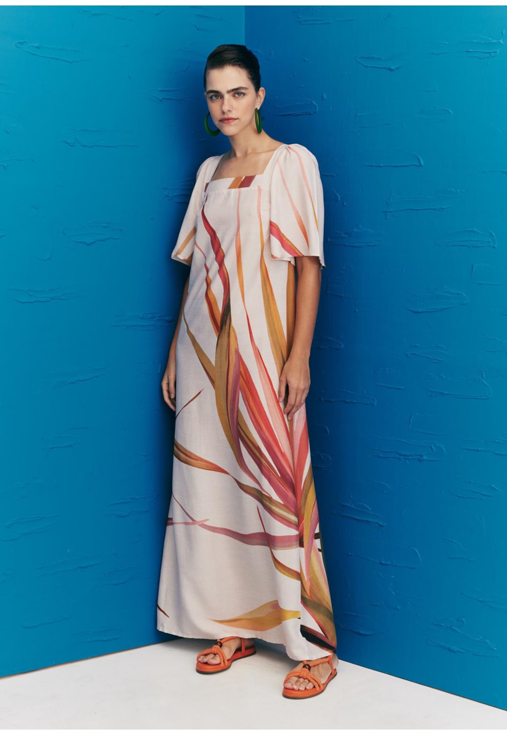 Vestido Amplo Manga Estampado Belize