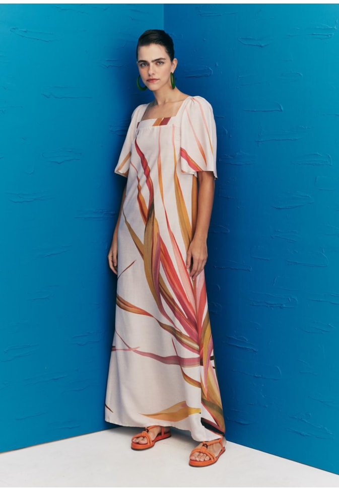 Vestido Amplo Manga Estampado Belize