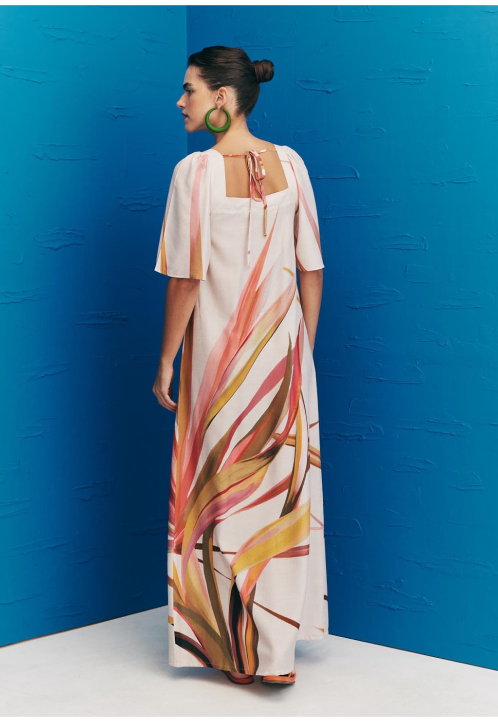 Vestido Amplo Manga Estampado Belize