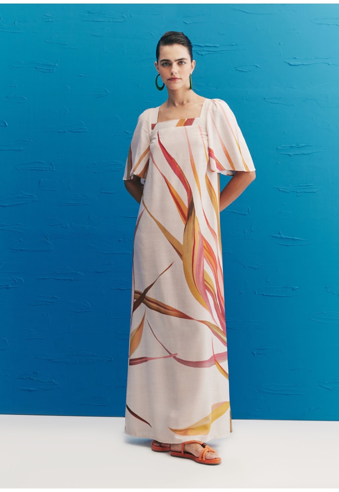 Vestido Amplo Manga Estampado Belize