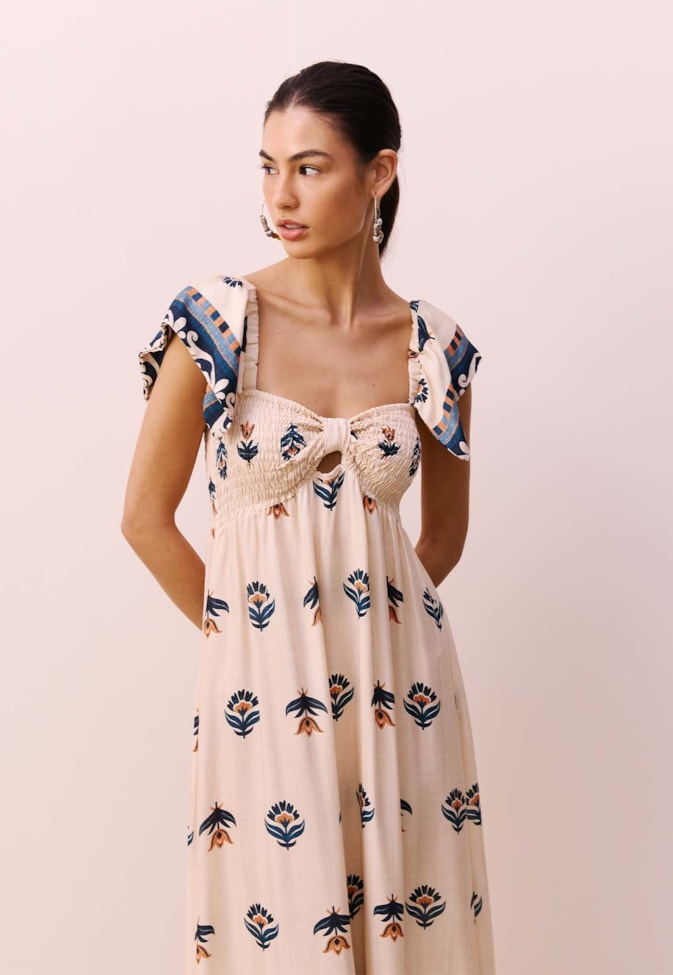 Vestido Babado Estampado Vitrais