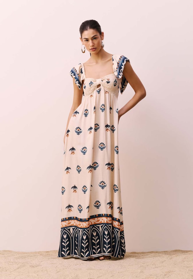 Vestido Babado Estampado Vitrais