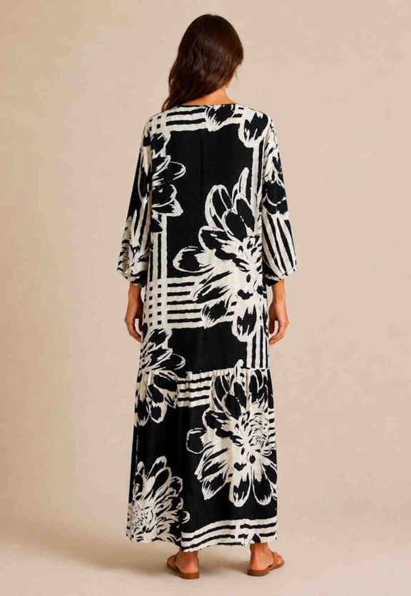 Vestido Bata Longo Estampado Vista Traseira