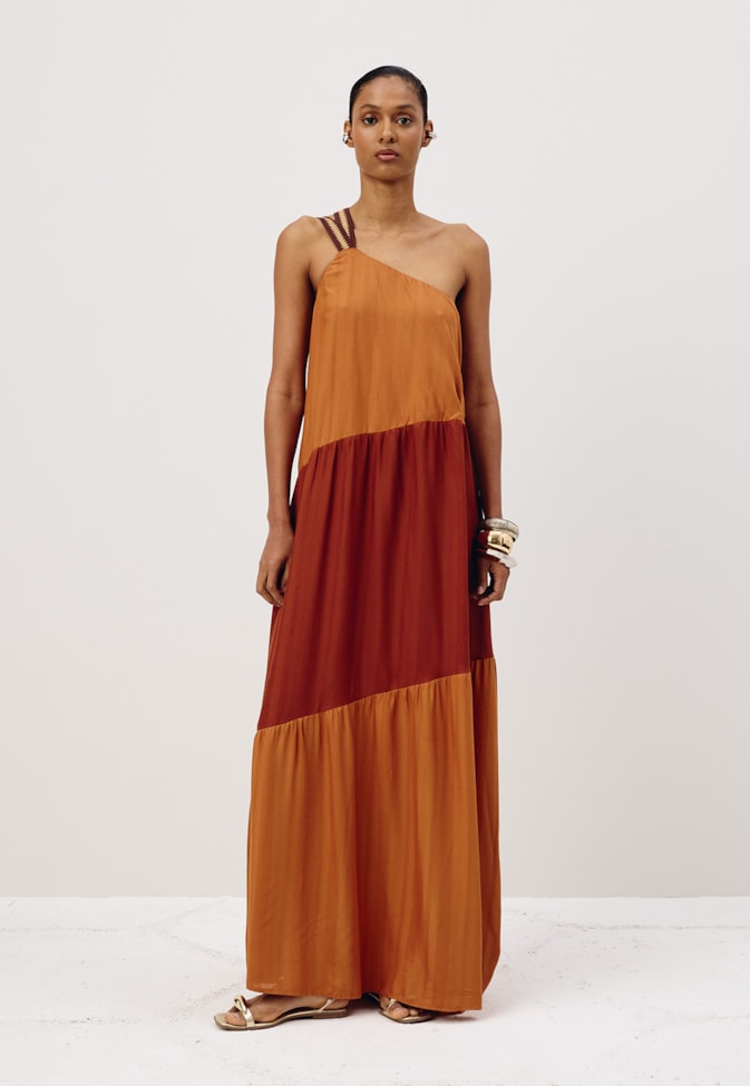 Vestido Bicolor Detalhe Alça Crochê