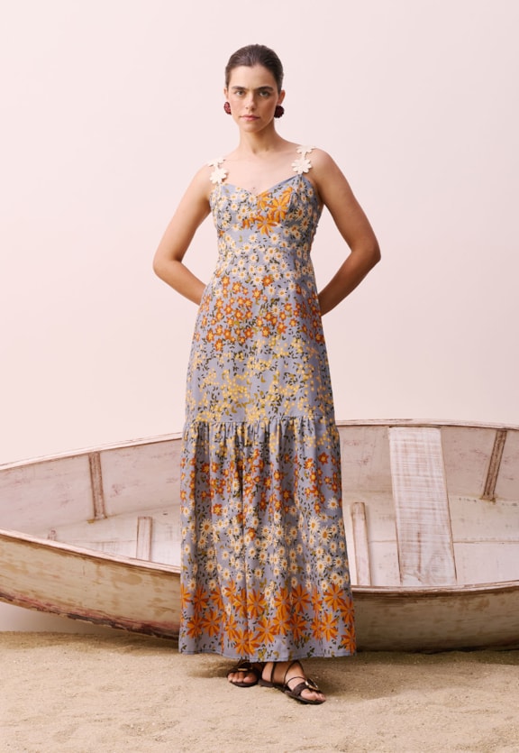 Vestido Camadas Estampado Jambú Vista Frontal