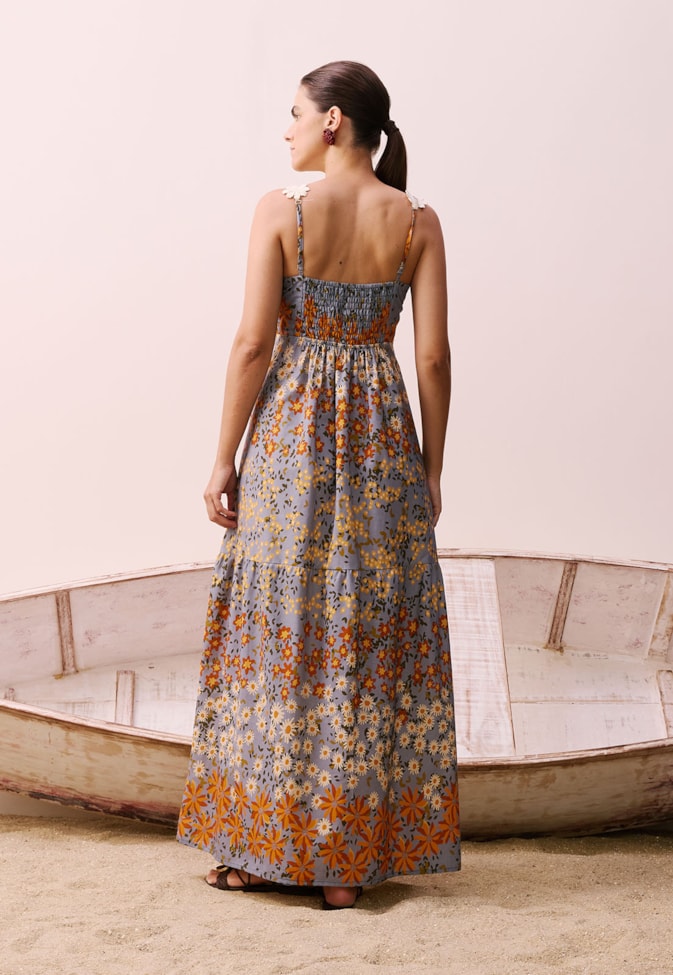 Vestido Camadas Estampado Jambú