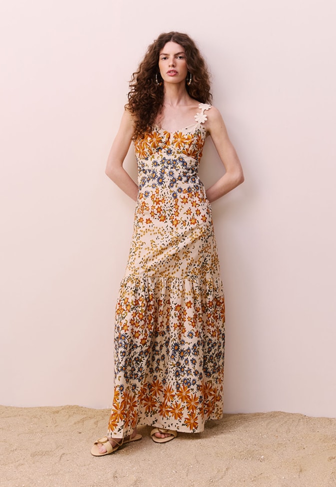 Vestido Camadas Estampado Jambú