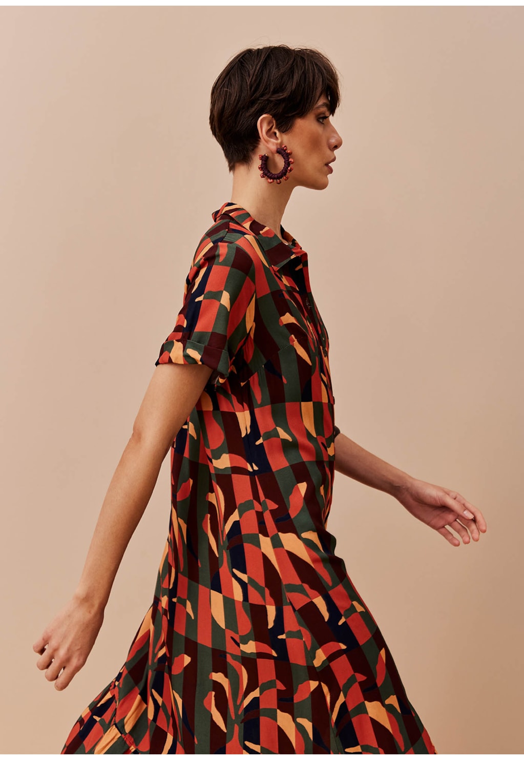 Vestido Chemise Babado Estampado Ayasana