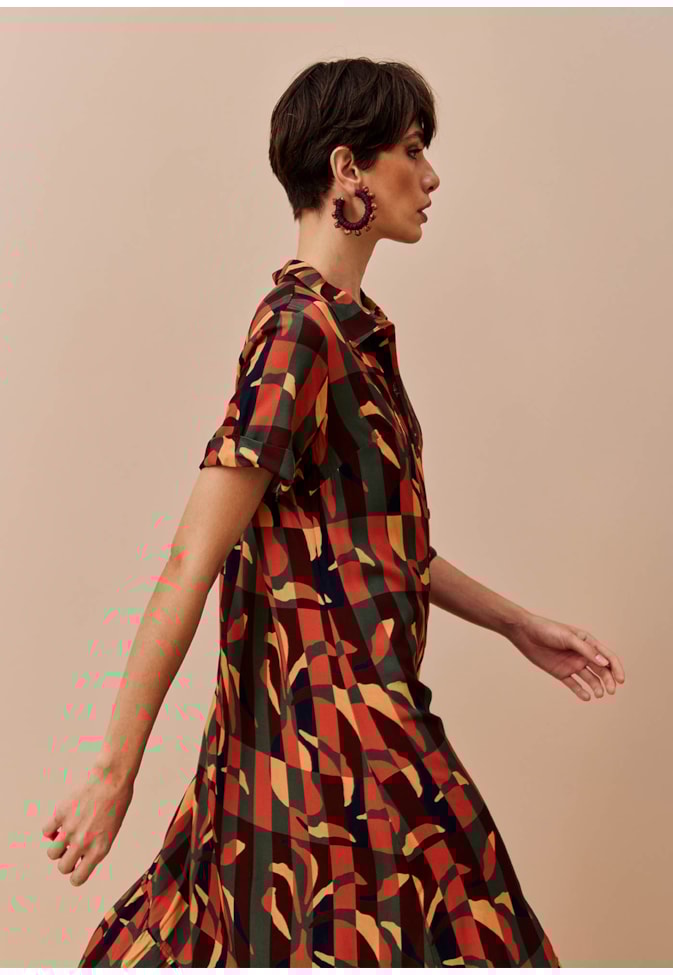 Vestido Chemise Babado Estampado Ayasana