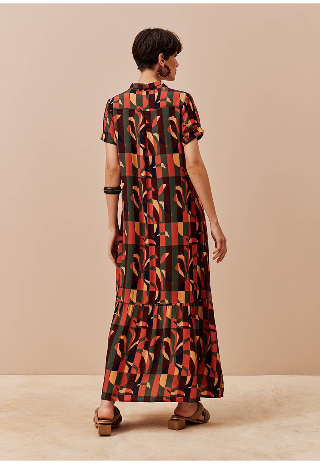 Vestido Chemise Babado Estampado Ayasana