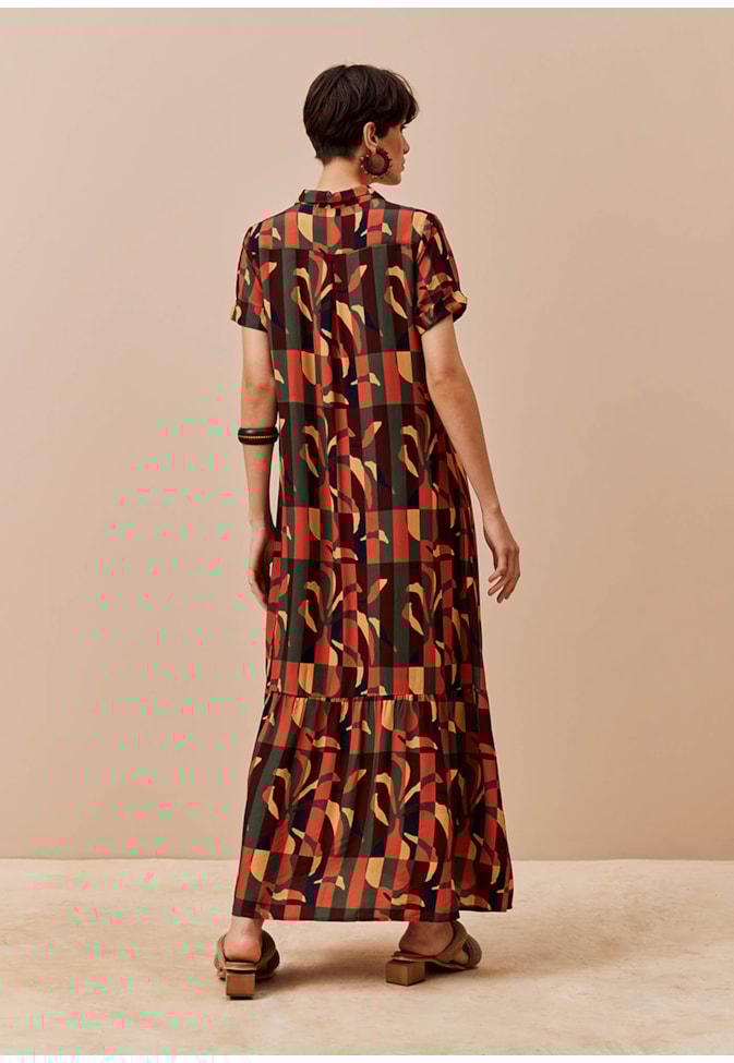 Vestido Chemise Babado Estampado Ayasana