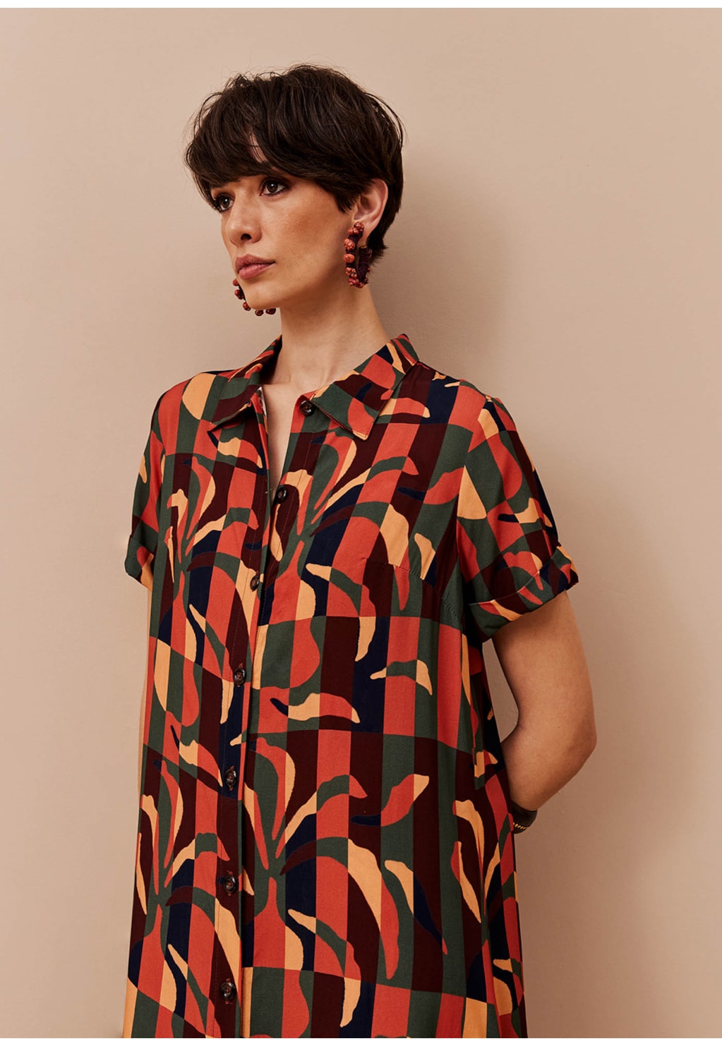 Vestido Chemise Babado Estampado Ayasana