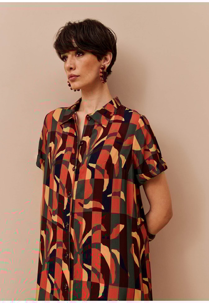 Vestido Chemise Babado Estampado Ayasana