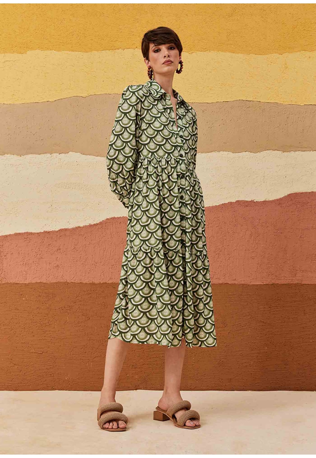 Vestido Chemise Maxi Midi Marias Estampado El Sol