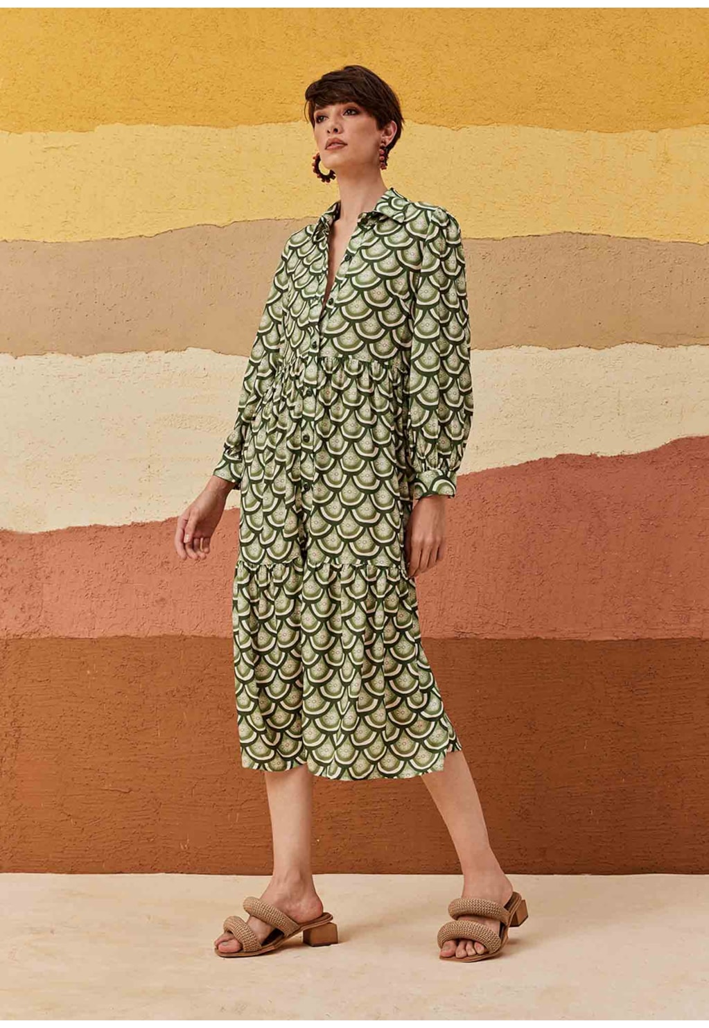 Vestido Chemise Maxi Midi Marias Estampado El Sol