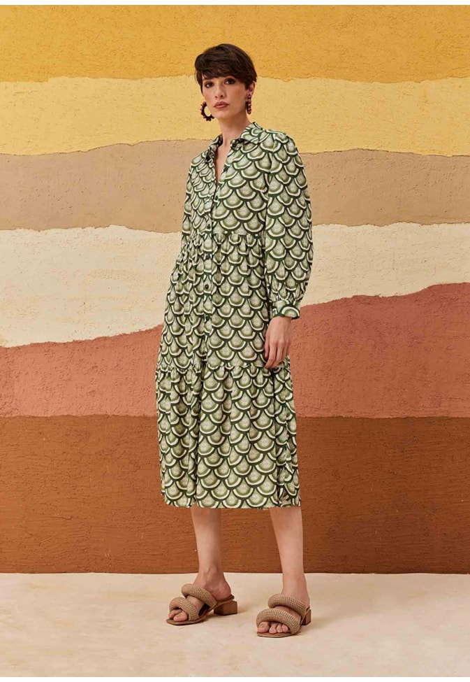 Vestido Chemise Maxi Midi Marias Estampado El Sol