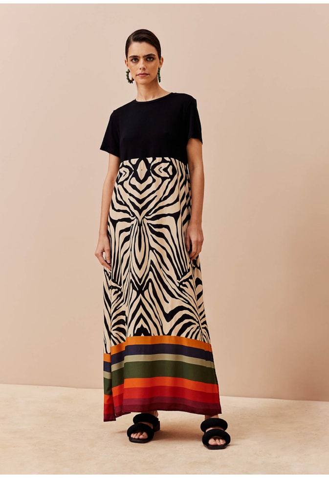 Vestido com Malha Estampado Zebra Color