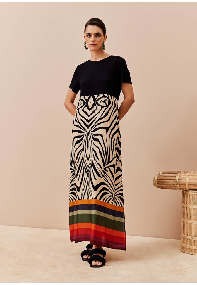 Vestido com Malha Estampado Zebra Color