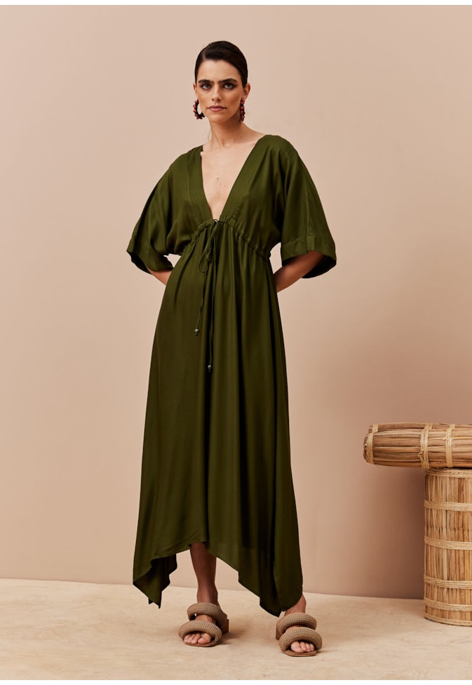 Vestido Com Túnel E Pontas