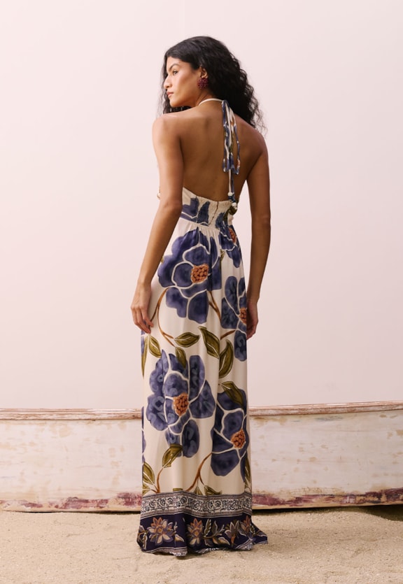 Vestido Corrente Corda Estampado Papoula Vista Traseira