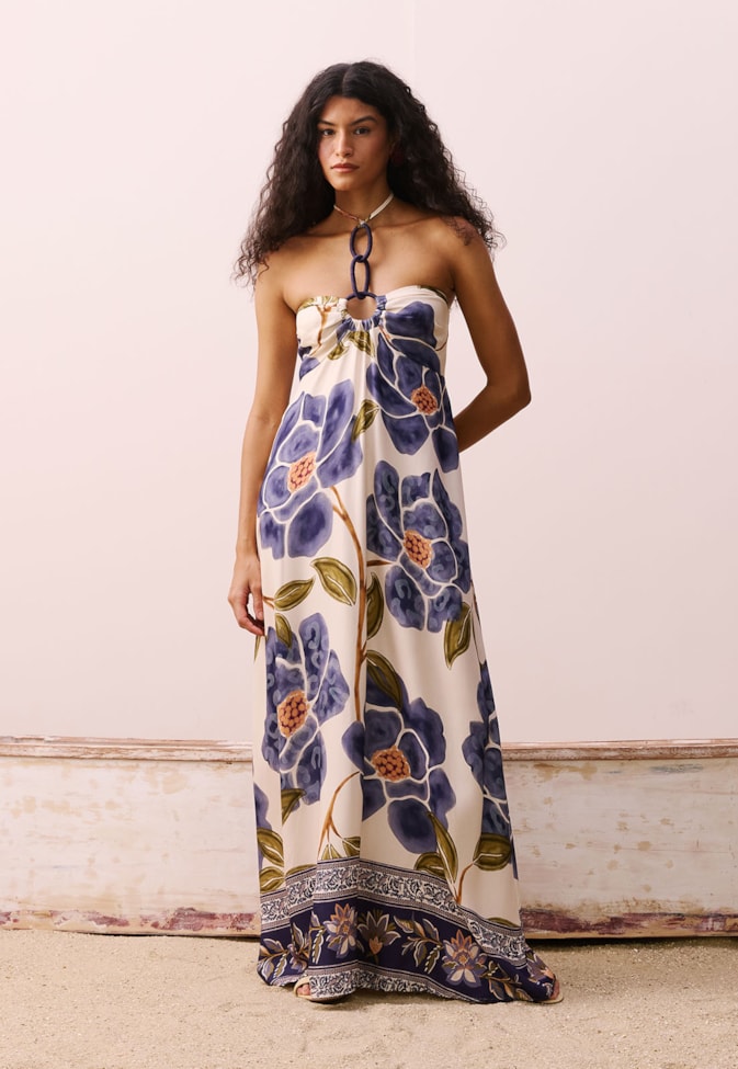 Vestido Corrente Corda Estampado Papoula