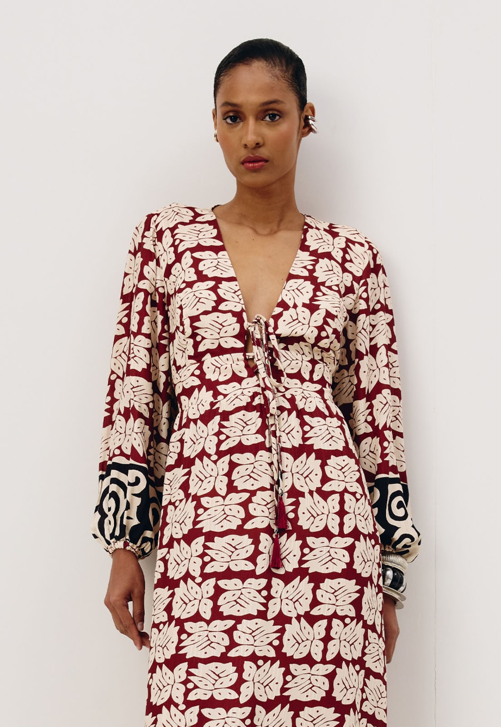 Vestido Cropped Pala Lastex Estampado Asteca