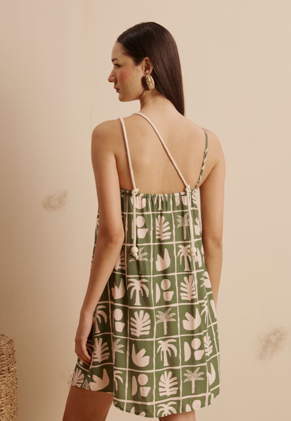 Vestido Curto Alça Corda Estampado Ybyra Vista Traseira