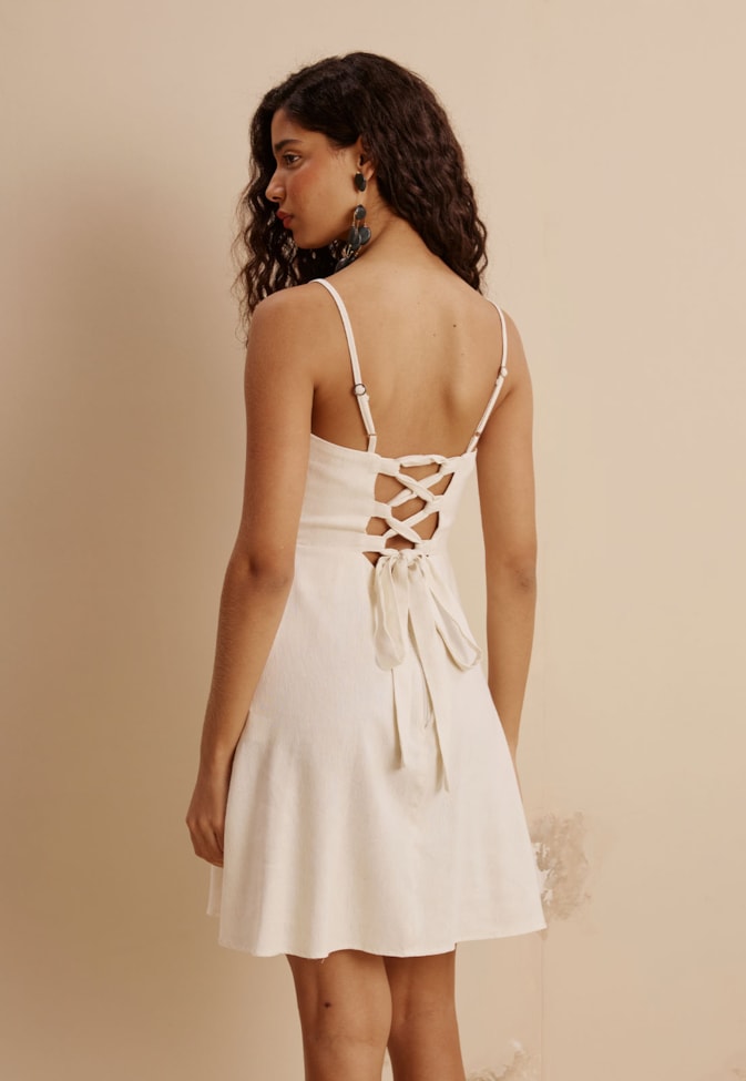 Vestido Curto Alça Fina Busto Malha Rendada