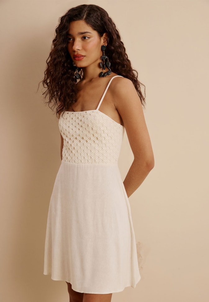 Vestido Curto Alça Fina Busto Malha Rendada